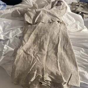 INTERMIX Striped Tan Jumpsuit